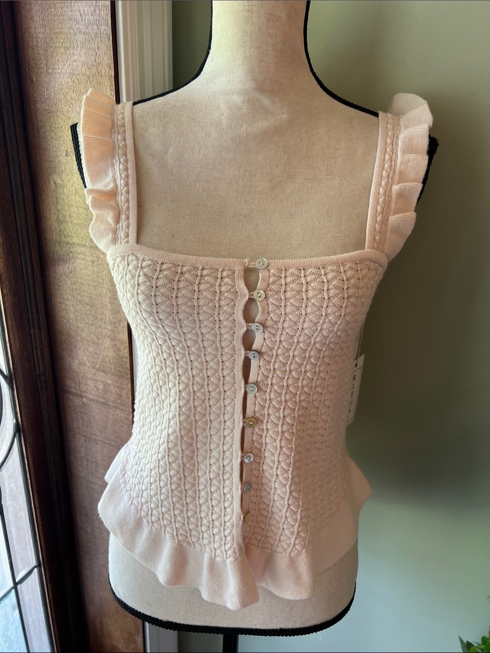 Ruffled Cable-Knit Button Front Tank